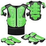 JUSTDOLIFE Stück Motorrad Schutz Jacke,Kinder Motorrad rüstung mit Knieschoner Ellbogenschoner Brustpanzer Racing für Outdoor Sport (Grün)