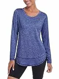 Deaviya Langarm Sportshirt für Damen, Laufshirt Langarm Locker, Langarmshirt Damen Sport Oberteil, Longsleeve T-Shirts Rundhalsausschnitt, Athletisch Lässig Fitness Workout Tops Seite Split Tee