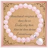 Ourdort Rosenquarz Edelstein Armband Damen,Perlenarmband mit Herz,Kristall Armband für Frauen,Mutmacher Geschenk,Armbänder für Schwester Freundin Freundschafts,Geburtstagsgeschenk Weihnachtsgeschenke