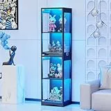 BROTTAR Glasvitrine mit Dreifarbig LED Beleuchtung und Glastüren, Glasvitrine Stehend mit Körpersensor-System, Sammlervitrine für Wohnzimmer, Büro, Bücher, Spielzimmer, Schwarz (40 x 35 x 160cm)