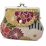 [NOREN] Japanisches Design Geldbörse mit Bügelverschluss (RetroFlower - Linie Blau) Kiss Lock/Mit Inneneinteilung Außentasche