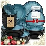 Twinzee Steingut Geschirrset 24-teilig für 6 Personen - Schüssel- und Teller Set - Tafelservice Mikrowellengeeignet aus Steinzeug - Riviera Kollektion