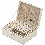 Mtianxy Schmuckkästchen, Damen Doppelschicht PU-Leder Aufbewahrungskoffer für Ringe Ohrringe Armbänder Halsketten Schmuck Veranstalter Geschenkbox für Mädchen Frauen (Weiß)