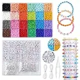 Naler 4mm Perlen für Armbänder, 24 Farben Perlen mit Buchstabenperlen Zum Auffädeln für DIY Halsketten Handwerk Schmuck Herstellung Armbänder Selber Machen