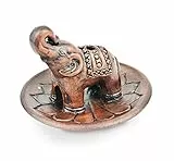 Räucherstäbchenhalter Räucherhalter Elefant auf Lotusblume, handgefertigter Stäbchenhalter aus Ton, Ø 8 cm, Halter zum Räuchern von Räucherstäbchen und Kohle