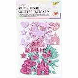 folia 23788 - Moosgummi Glitter Sticker, Unicorn, sortiert in 4 verschiedenen Farben, 37 Stück zum Verzieren und Dekorieren
