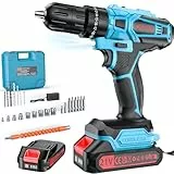 Olubfdh Akkuschrauber, 21V Akku Bohrschrauber Set mit Akku 1×2000mAh 45Nm Drehmoment Max 25+3 Drehmomentstufen (2-Gang & LED) mit Ladegerät, für Haus und Garten DIY Projekt (Blau)