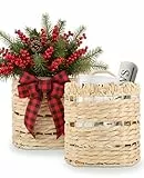 AceList Geflochtener Hängekorb für Haustür, 2er-Set, handgewebter Wasserhyazinthen-Hängekorb, natürliche Weiden-Aufbewahrungsbehälter mit Griffen, dekorativer Boho-Organizer für Haus, Garten