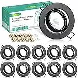 Tailcas 10er Einbaustrahler GU10 Set Einbaurahmen Matt Schwarz 230V inkl.GU10 Fassung, LED Einbauspots 68mm Lochdurchmesser, Schwenkbar Rund Einbauleuchte Rahmen für LED/Halogen Leuchtmittel
