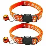 Hepplly 2-Pack Katzenhalsbänder Quick Release Reflective Kitten Halsband mit Glocke (Orange)