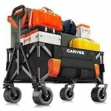 GarveeLife XXL Bollerwagen Faltbar, 200kg Belastbar & 200L Volumen, Handwagen mit Bremsen & 20cm Offroad-Rädern, Klappbarer Transportwagen mit Seitentaschen für Strand, Camping & Garten, Schwarz