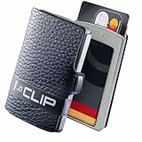 I-CLIP Original Herren Geldbörse – Slim Wallet mit Geldklammer – Mini-Portemonnaie mit Platz für bis zu 12 Karten – Ultraleicht mit nur 22g – Genarbtes Echtleder, Blau – Silberner Rahmen