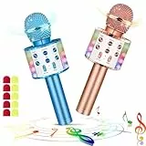 2er Set Drahtloses Bluetooth Mikrofon Karaoke Mit LED-Leuchten Tragbare Handheld Singen Karaoke Lautsprecher Maschine Spielzeuggeschenke für Kinder Erwachsene (mit 10 Einweg-Mikrofonabdeckungen)