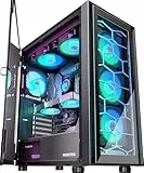 MUSETEX PC Gehäuse ATX, 6 PWM ARGB Lüfter vorinstalliert ATX Gehäuse, Computergehäuse mit zu öffnender Hartglastür, Mid Tower Gaming PC Gehäuse, USB 3.0 x 2, Schwarz, G07