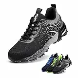 Furuian Sicherheitsschuhe Herren Arbeitsschuhe Herren Damen Leicht Sportlich Atmungsaktiv Schutzschuhe mit Stahlkappe Sneakers (42 EU,Schwarz)