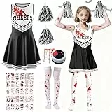 RIRIDAMAI Cheerleader Kostüm Kinder Mädchen, Cheerleader Outfit Kinder, Cheerleading Kostüm mit cheerleading zubehör für Karneval Halloween, Fasching, Mottoparty (150cm)