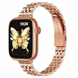 GEARYOU Slim Metall Armband Kompatibel mit Apple Watch Armband 44mm 45mm 42mm(Series 1/2/3) 46mm 49mm,Edelstahl Schlank Ersatzarmbänder für SE iwatch Series 11 10 9 8 7 6 5 4 3 2 1, Damen(Roségold)