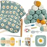 Coopay Granny Square Häkelset für Anfänger, Häkelset für Gänseblümchen Decke, Komplett Häkelset mit Häkelnadel, Häkelgarn, Häkel Set mit Schritt-für-Schritt Videoanleitung, Häkeln Lernen