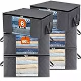 Withosent 6 Stück 60L Große Aufbewahrungstasche Schrank Organizer Set, Faltbare Kleideraufbewahrung mit Verstärktem Griff, Stabiler Reißverschluss für Kleidung, Bettwäsche, Bettdecken, Steppdecke