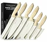 Home Hero Küchenmesser-Set mit Schärfer – Messerblock-Set aus kohlenstoffreichem Edelstahl mit ergonomischen Griffen (12 Stück – Cremefarben)