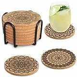 Untersetzer Kork, 8 Stück Korkuntersetzer Holz Wiederverwendbare Rund Untersetzer, Wiederverwendbare Saugfähigen Tasse Coaster untersetzer gläser für Zuhause Restaurant Büro und Bar