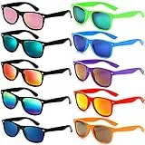 FSMILING 10 Stück Sonnenbrillen Set Unisex Partybrillen Bunt 80er Party Sonnenbrille Verspiegelt Für Herren Damen Party Brille Jga Rave Strand Hochzeit Party Pool