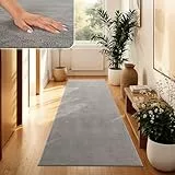 Paco Home Moderner Kuscheliger Wohnzimmer Teppich Kurzflor waschbar flauschig Weich Einfarbig Felloptik zeitlos stilvoll rutschfest pflegeleicht, Grösse:80x150 cm, Farbe:Grau