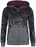 Rock Rebel by EMP Damen Bordeaux-graue Sweatjacke mit Rosen-Alloverprint und Dip Dye Farbverlauf XL