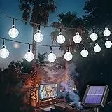 Augone Solar Gartenlichter Wasserdicht, 50LED 7M/24Ft Solar Lichterketten Outdoor, 8 Modi Globe Lichterkette für Innen/Außen, Terrasse, Rasen, Hof, Hochzeit, Weihnachtsdekoration (kühles Weiß)