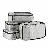 Amazon Basics Packwürfel Set für Koffer, Reise Organizer, Reißverschluss, 4 Teilig, Klein, Grau