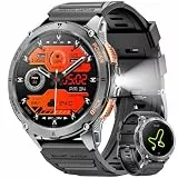 GPS Smartwatch Herren, 1,43' AMOLED Smart Watch mit Bluetooth Anrufen, LED Taschenlampe, 530mAh Batterie, IP68 Wasserdicht Sportuhr Fitness Tracker mit Herzfrequenz, Militär Smartwatch für iOS Android