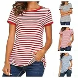 Unisex Ringelshirt Rot Weiss Karneval Kostüm Tshirt Gestreiftes Shirt Baumwolle Kurzarm Ringelshirt Herren Damen Fasching Matrosen Kostüm Rundhals Basic Casual Oberteile Tops T Shirt
