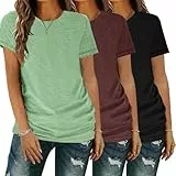 YGOODM T-Shirt Damen 3er Pack Kurzarm lang Basic Sommer T-Shirts, t-Shirts für Damen mit Rundhalsausschnitt
