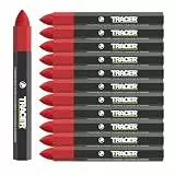 Tracer Fettstift Markierkreide – Forstkreide & Markierstift für Baustelle, 12 Stück Rot