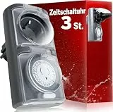 4smile Zeitschaltuhr Aussenbereich, 3er Set, Mechanische Zeitschaltuhr Steckdose Outdoor, Zeitschalter analog außen, IP44 Wasserdicht, für Lichter, Poolpumpen, Weihnachtsdeko, Grau