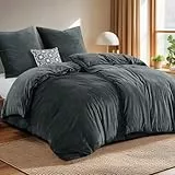 Tifschlaf Winter Flanell Bettwäsche 135 x 200 4teilig - Warme Flauschig Winterbettwäsche Samt Plüsch Cashmere Touch Bettbezug 2er Set und 2 Kissenbezüge 80x80 mit Reißverschluss, Anthrazit