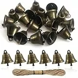 TOAOB 20 Stück Bronze Glöckchen zum Basteln Vintage Glocken 22 mm Metallglöckchen Mit 1 Rollen Hanfseil für Windspiele Machen Handwerk Urlaubsdekoration Weihnachtsglocken Haustierglocken