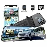 AZDOME Dashcam Auto Vorne Hinten, 4K Spiegel Dashcam 4K+2.5K Rückspiegel Kamera mit 64GB Karte, 5.8GHz WiFi GPS, 12 Zoll IPS Touchscreen, Super Nachtsicht, WDR, Sprachsteuerung, PG17 MAX
