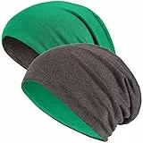Hatstar® 2in1 Reversible Unisex Beanie | Damen und Herren Mütze | Übergangsmütze für Frühling und Sommer | SoftTouch Poly - Baumwolle | leicht & weich (dunkelgrün/dunkelgrau)