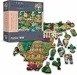 Trefl - Holzpuzzle, Frankreich Puzzle, Berühmte Orte - 1000 Teile, Wood Craft, unregelmäßige Formen, 100 Figuren französischer Denkmäler und Symbole, modernes Premium Puzzle, holzpuzzle Erwachsene