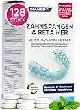 Retainer Reinigungstabletten - 128 Tabletten für Zahnspangen, Retainer, Gebisse und Zahnschienen - Reinigt in 15 Minuten, entfernt 99,9% der Bakterien* und verhindert Plaquebildung