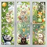 Kangtaixin Fensterbilder Frühling Kinder Selbstklebend – 9 Blätter Fenstersticker mit Kleintiere, Wiederverwendbare Fensteraufkleber für Kinderzimmer, Fensterdeko, Frühlingsdeko, Sommer Deko
