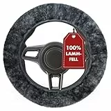 WALSER Lammfell Lenkradbezug Auto, Lenkradhülle, Lenkradschoner aus echtem Lammfell, universaler Lenkradschutz, Lenkradabdeckung anthrazit 19545