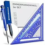 Falkenwald® Zimmermannswinkel 300mm mit Schreibfläche + Tieflochmarker - Aluminiumwinkel zum präzisen Anreißen & Zeichnen - Tischlerwinkel Schreinerwinkel - Multifunktional