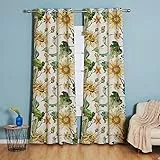 Michorinee Blumen Gardinen Blickdicht Vorhänge Vintage Landhaus Verdunkelungsvorhang mit Ösen Mikrofaser Laub Sonnenblume Dekoschal Kräuselband für Wohnzimmer, 1er Set 158 × 132cm (H × B)
