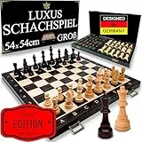APEQi® Luxus Schach - großes Schachspiel Holz HOCHWERTIG - [54x54cm], Massivholz, 2 EXTRA-Damen, Geschenkidee - Schachbrett Holz hochwertig, 34 gewichtete große Schachfiguren, klappbares Chess Board