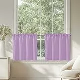 TOPICK Blickdicht Scheibengardinen Küche Lila Bistrogardine mit Tunnelzug Gardinen Kurz mit Waffel Muster Halbtransparente Küchengardinen für Kleine Fenster Wohnmobil Landhaus 2er Set 90Bx60H cm