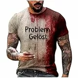 Halloween T Shirt Herren Problem Gelöst Shirt Kurzarm T-Shirt Casual Rundhalsausschnitt Blutspritzer Muster Oberteile Hemd Entsetzen mit Blutiges Bedruckt Top Gruselig Leicht Tops Übergröße Oberteil