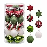 Victor's Workshop Weihnachtskugeln 35tlg. 5cm Plastik Christbaumkugeln Set, Weihnachtsbaumschmuck Dekoration Christbaumschmuck für Party, Haus Dekoration Elfen Thema Rot Grün Weiß(L)