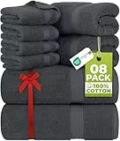 Utopia Towels - 8 teilig Handtücher Set aus Baumwolle mit Aufhänger - 2 Badetuch, 2 Handtücher und 4 Washclappen - (Grau)
